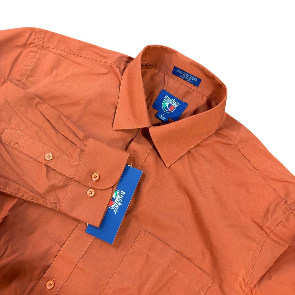 Bucheli Moda Italia Mens Dress Shirt Burnt Orange Long Sleeve L 16.5 32/33 NEW